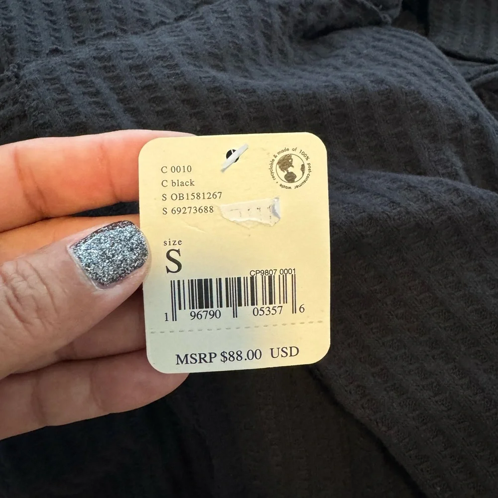 Free People Women's NWT Black Thermal Long Sleeve Cowl Neck Oversized S $88